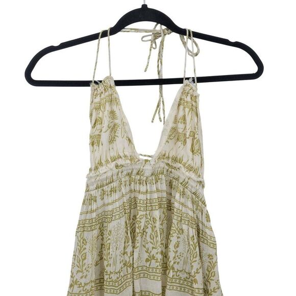 Free People Womens Boho Maxi Dress Halter Open Back Tiered Sz XS Green Cotton - Picture 5 of 16